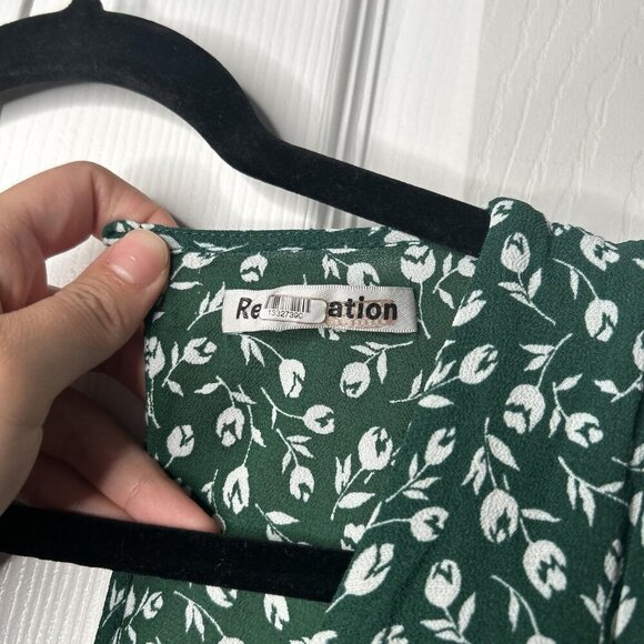 Reformation Brielle Green White Printed Short Sleeve Mini Dress Women's Size 2 - Picture 4 of 9